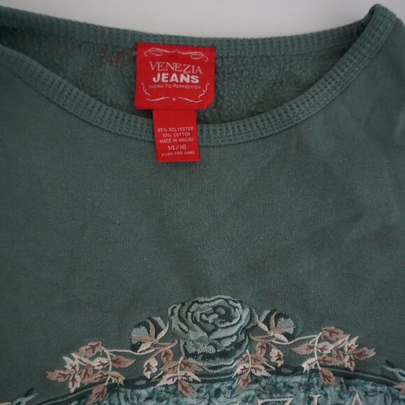 Vintage Venezia Jeans Sage Green Rose Floral Sweatshirt Embroidered Venezia 14 - Picture 9 of 10